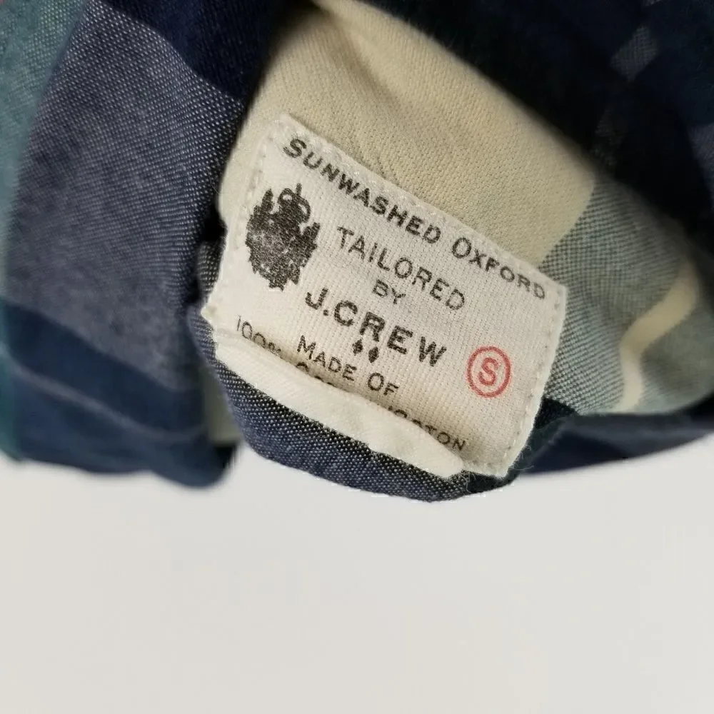J. Crew Mens Blue Green Sunwashed Oxford Button Down Shirt in Plaid Size Small